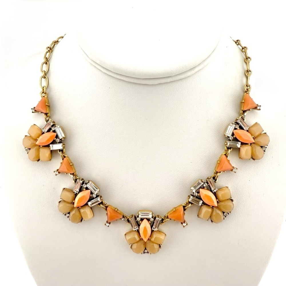 J. Crew Peach and Tan Necklace with Gold and Rhinestone Accents